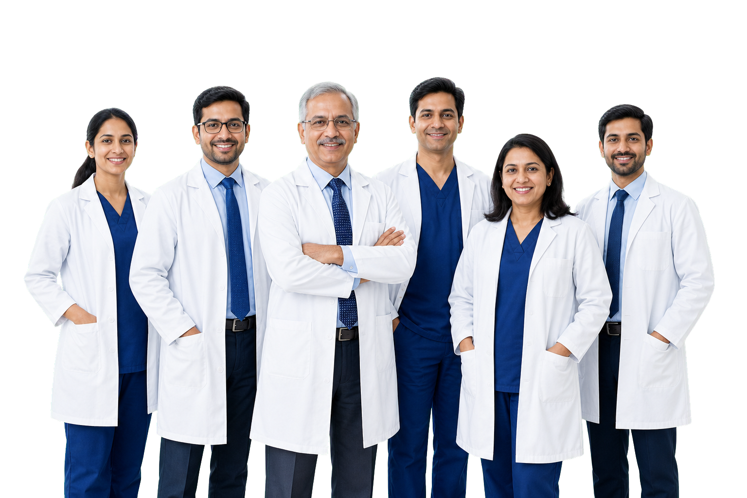 Group of Indian doctors from different specialties standing together
