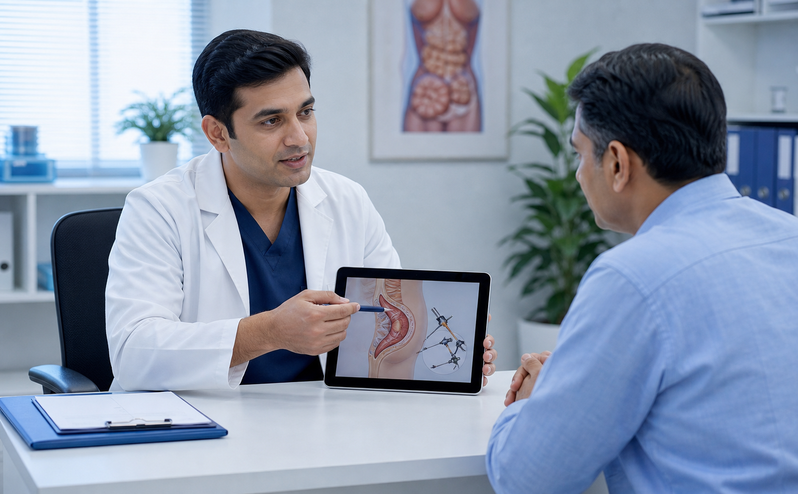Hernia repair consultation with laparoscopic surgery planning