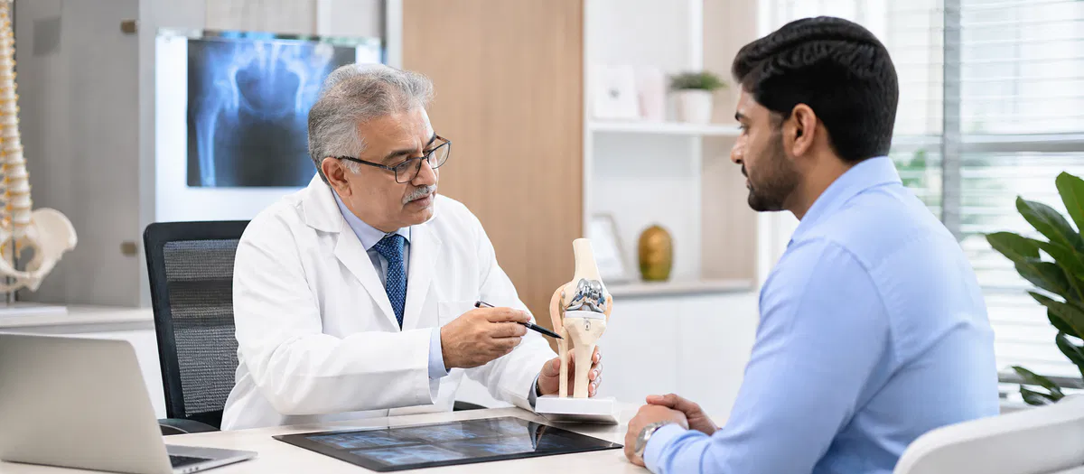 Orthopedic consultation with joint model and scan review