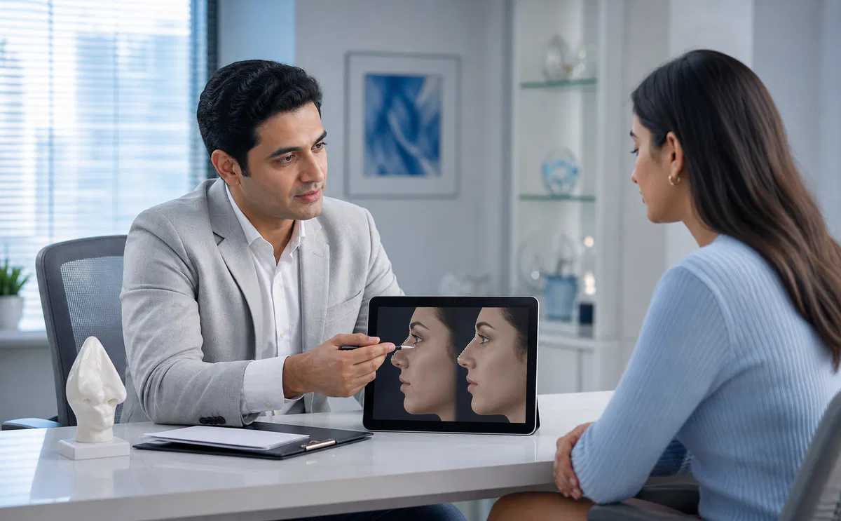 Rhinoplasty consultation with facial profile planning